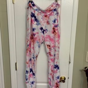 Old Navy white w pink blue tie-dye active pants.